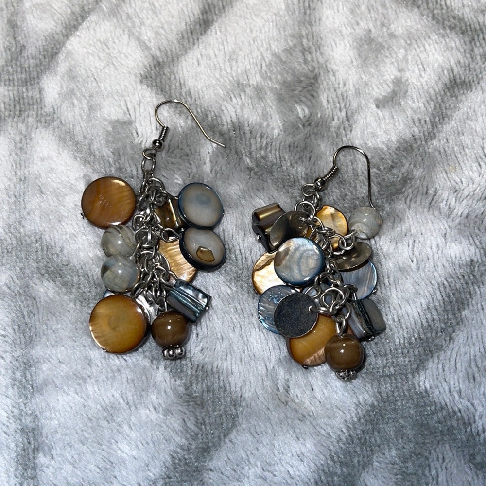 Blue brown jeweled earrings